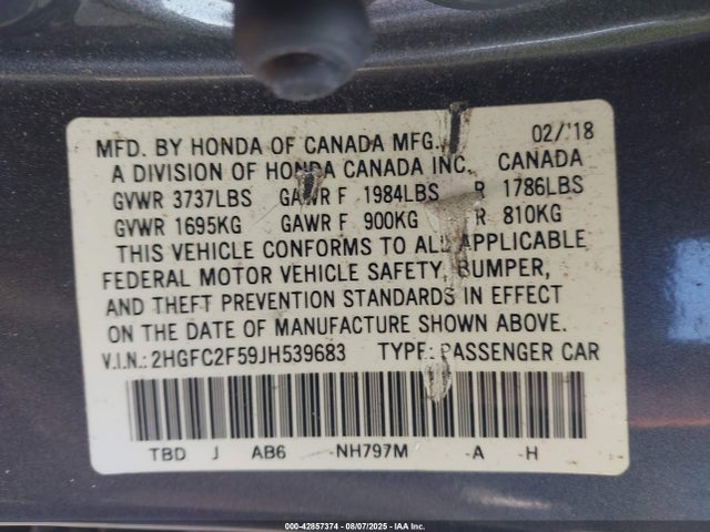 2HGFC2F59JH539683 Honda k20c2