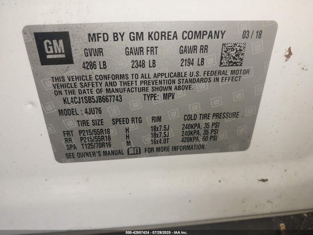 Buick luv: mfi, variable valve timing, alum, e85 max 2018 KL4CJ1SB5JB667743 Image 9