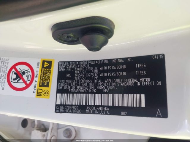 2015 TOYOTA HIGHLANDER 5TDZARFHXFS014192 Photo 8