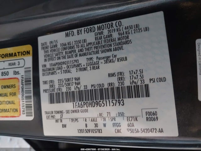 Ford Fusion 2016 1FA6P0HD9G5115793 Image 9