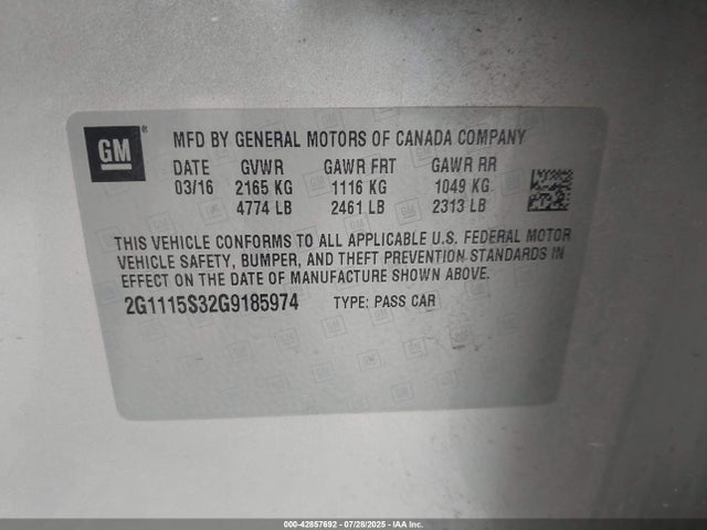 2G1115S32G9185974 Chevrolet lfx - sidi, vvt, e85 max, alum gm