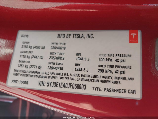 2018 TESLA MODEL 3 5YJ3E1EA0JF050003 Photo 8
