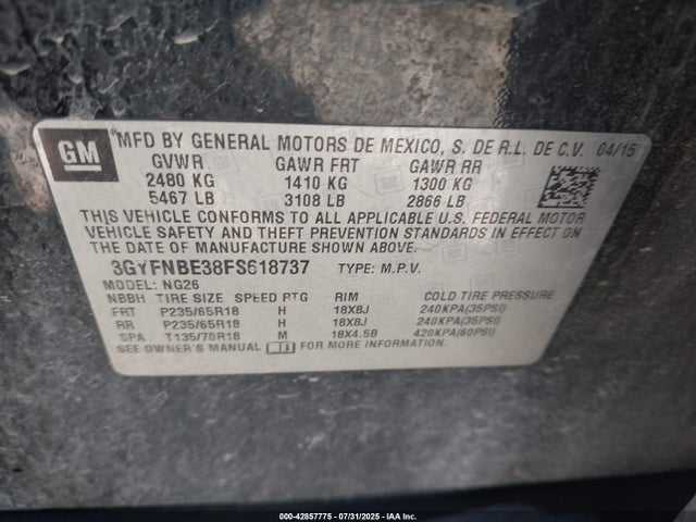 2015 CADILLAC SRX 3GYFNBE38FS618737 Photo 8