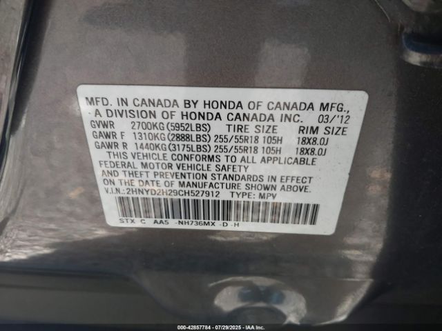 2012 ACURA MDX 2HNYD2H29CH527912 Photo 8