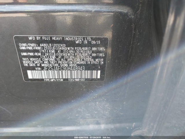 Subaru naturally aspirated u5 2016 JF2SJAFC9GH448943 Image 9