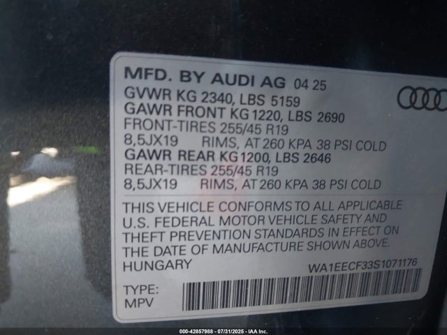 2025 AUDI Q3 WA1EECF33S1071176 Photo 8