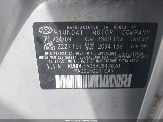 2010 HYUNDAI ELANTRA KMHDU4AD5AU847620 Photo 8