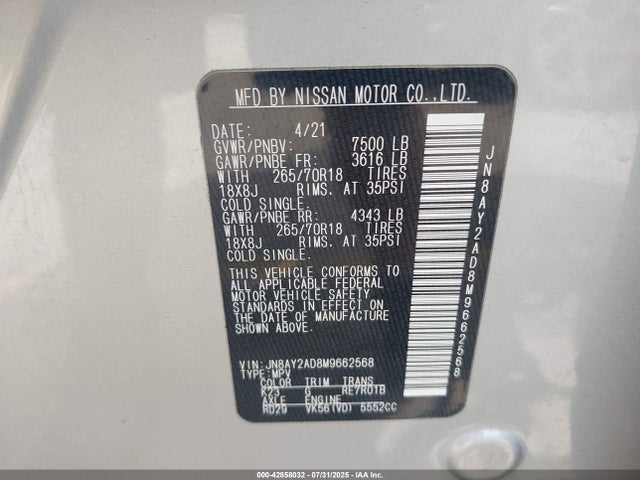 Nissan 2021 2021 JN8AY2AD8M9662568 Image 9