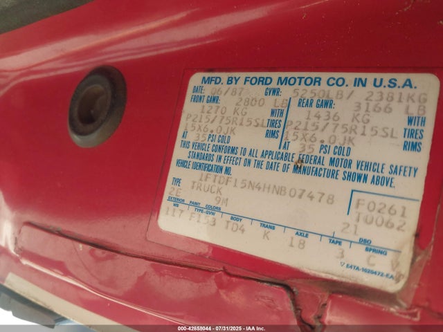 1987 FORD F150 1FTDF15N4HNB07478 Photo 8