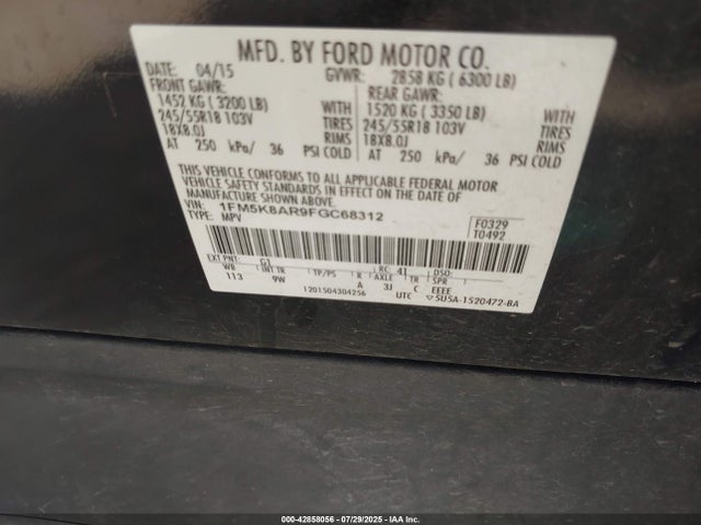 1FM5K8AR9FGC68312 Ford 2015