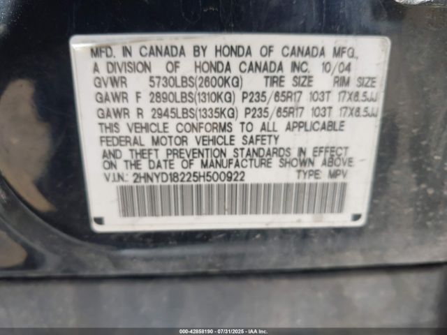 2005 ACURA MDX 2HNYD18225H500922 Photo 8