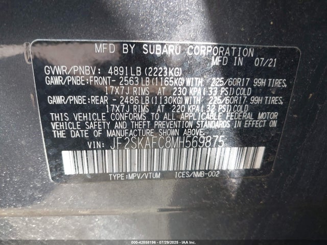 Subaru na u5 2021 JF2SKAFC8MH569875 Image 9