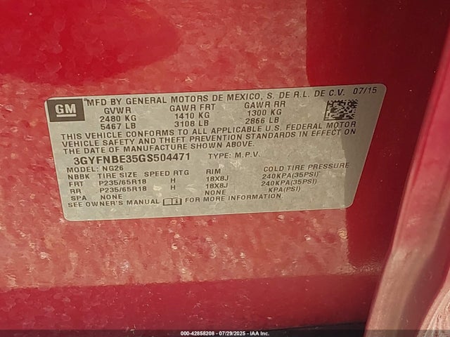 2016 CADILLAC SRX 3GYFNBE35GS504471 Photo 8
