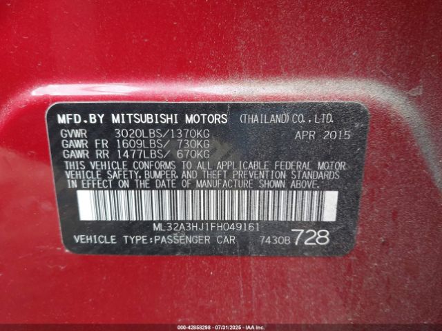 2015 MITSUBISHI MIRAGE ML32A3HJ1FH049161 Photo 8