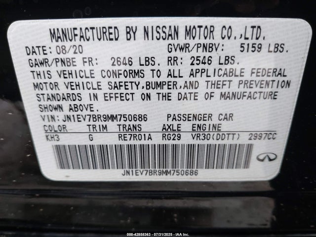 Продажа на аукционе авто 2021 Infiniti Q50 Luxe Awd, vin: JN1EV7BR9MM750686, номер лота: 42858363