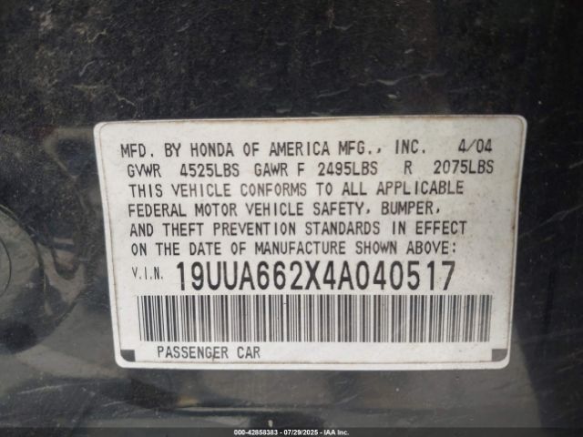 2004 ACURA TL 19UUA662X4A040517 Photo 8