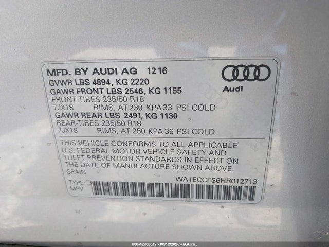 2017 AUDI Q3 WA1ECCFS6HR012713 Photo 8