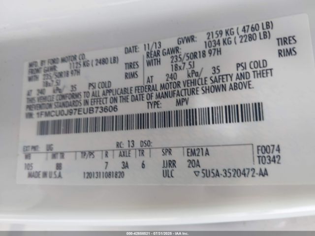 2014 FORD ESCAPE 1FMCU0J97EUB73606 Photo 8