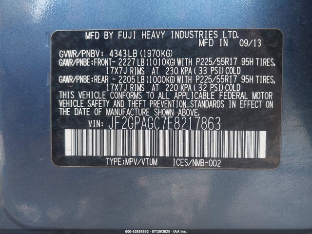 JF2GPAGC7E8217863 Subaru 2.0l na