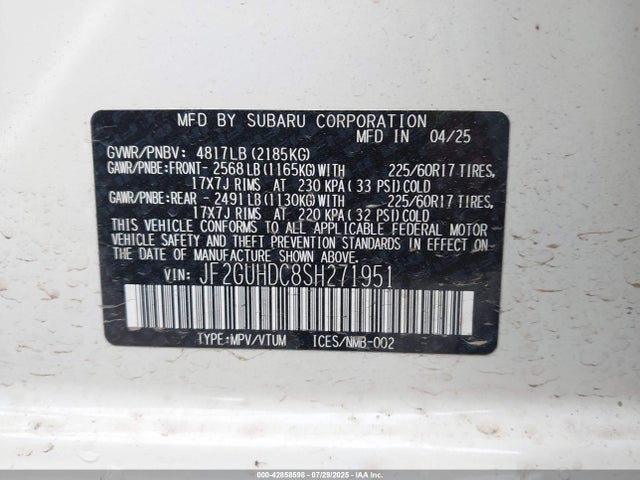 JF2GUHDC8SH271951 Subaru na