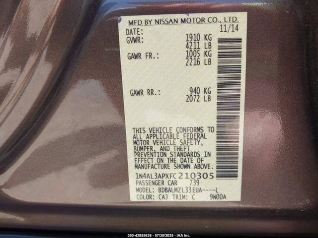 1N4AL3APXFC210305 Nissan Altima