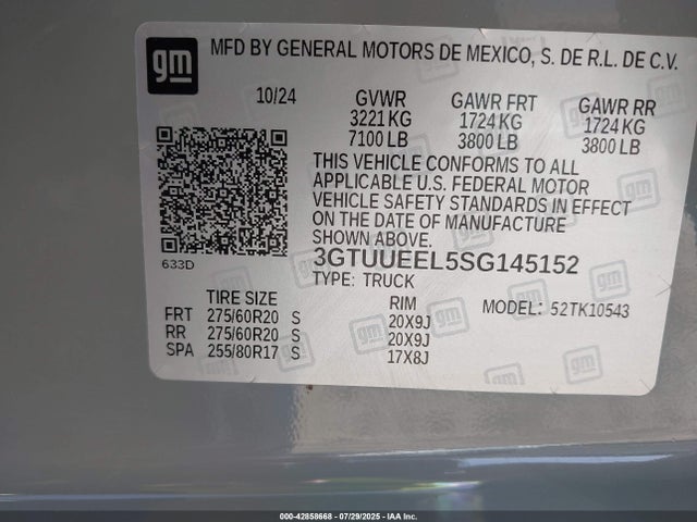 3GTUUEEL5SG145152 GMC l87