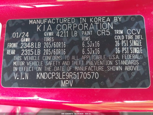 KNDCP3LE9R5170570 KIA gdi kappa pe