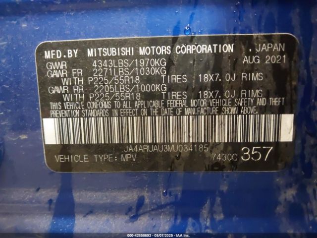 2021 MITSUBISHI OUTLANDER SPORT JA4ARUAU3MU034185 Photo 8