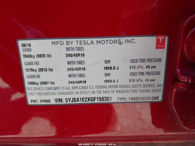 Tesla 3 phase a/c induction (dual motor) 2016 5YJSA1E2XGF158301 Image 9