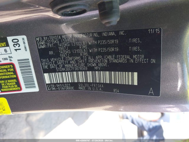 Toyota 2gr-fks 2015 5TDXK3DC7FS678569 Image 9