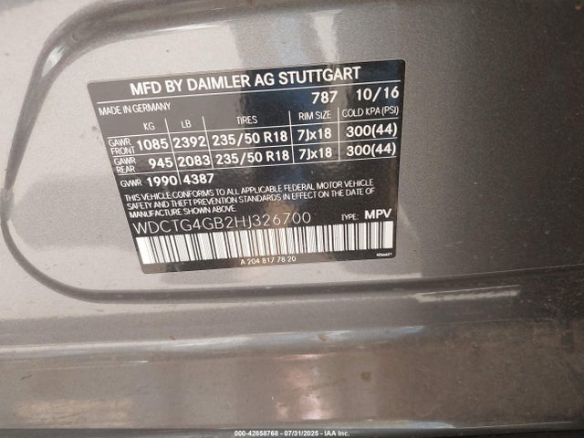 WDCTG4GB2HJ326700 Mercedes-Benz 270