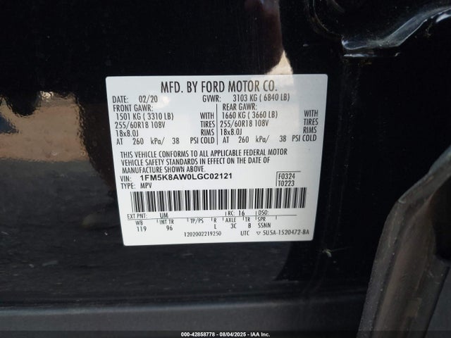 1FM5K8AW0LGC02121 Ford 3.3l ti-vct