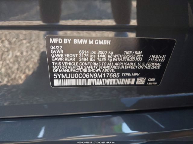 2022 BMW X5 M 5YMJU0C06N9M17685 Photo 8