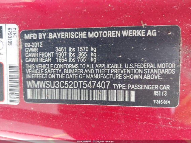 2013 MINI HARDTOP WMWSU3C52DT547407 Photo 8