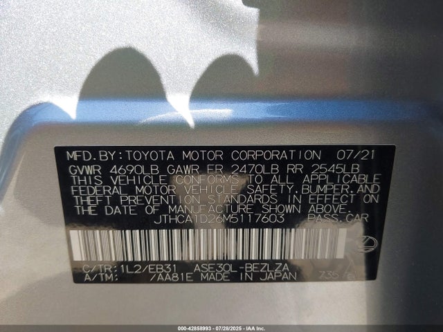 Lexus 8ar-fts 2021 JTHCA1D26M5117603 Image 9