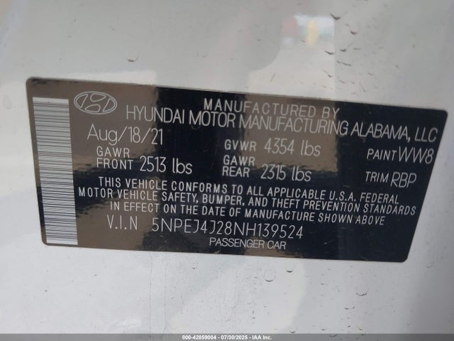 5NPEJ4J28NH139524 Hyundai t-gdi gamma ii
