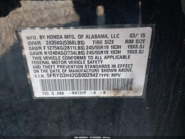 2016 ACURA MDX 5FRYD3H42GB002942 Photo 8