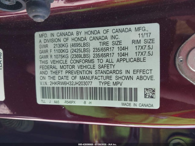 2HKRW6H32JH203077 Honda k24w9/k24v9