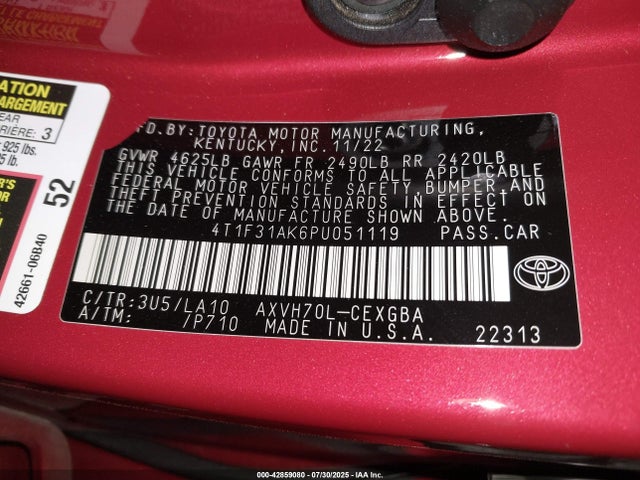 Toyota a25a-fxs, 3nm 2023 4T1F31AK6PU051119 Image 9