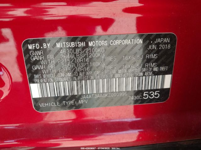 2019 MITSUBISHI ECLIPSE CROSS JA4AT3AA0KZ000996 Photo 8