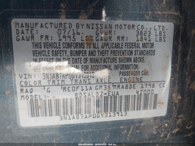 3N1AB7AP0GY313913 Nissan 2016