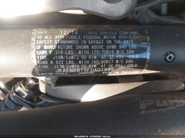2015 KAWASAKI EN650 JKAENEB19FDA01995 Photo 9