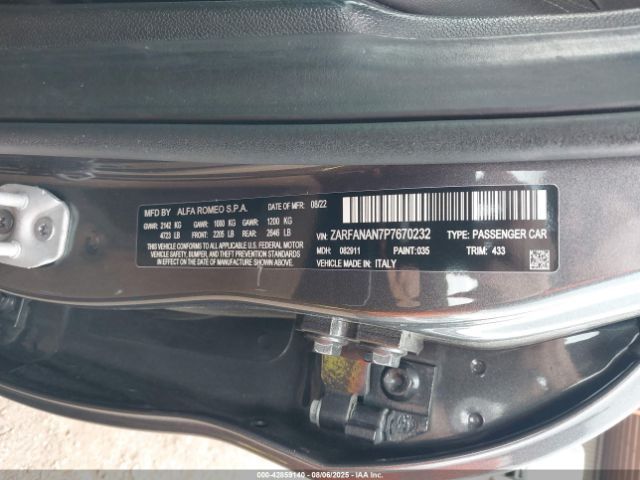 2023 ALFA ROMEO GIULIA ZARFANAN7P7670232 Photo 8