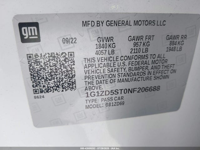 1G1ZD5ST0NF206688 Chevrolet lfv - direct injection, variable valve timing, gen 1 gmna