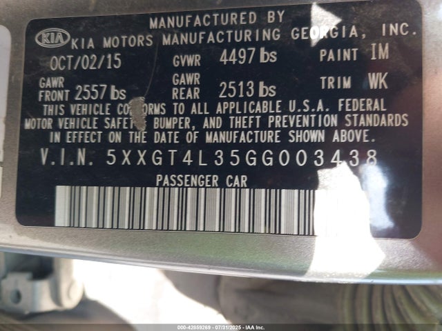 5XXGT4L35GG003438 KIA t-gdi theta ii