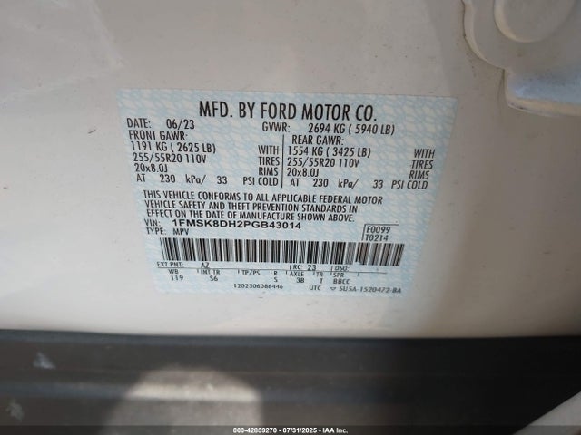 Ford ti-vct 2023 1FMSK8DH2PGB43014 Image 9