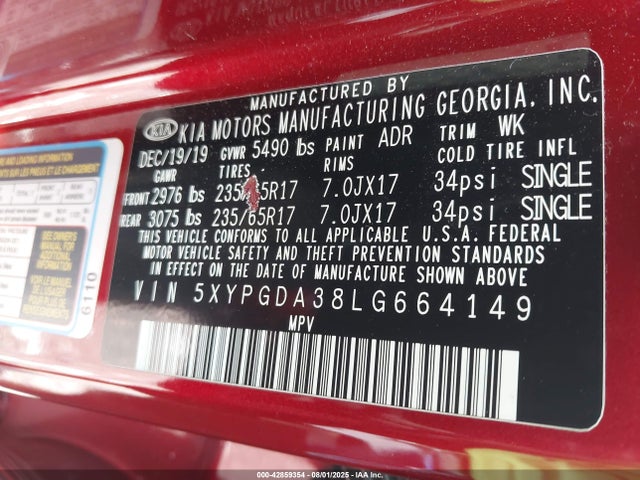 5XYPGDA38LG664149 KIA gdi theta-ii