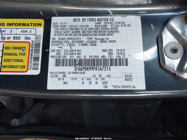 Ford Fusion 2015 3FA6P0K99FR167215 Image 9