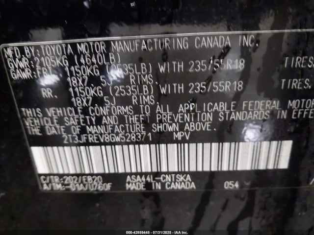 2T3JFREV8GW528371 Toyota 2ar-fe