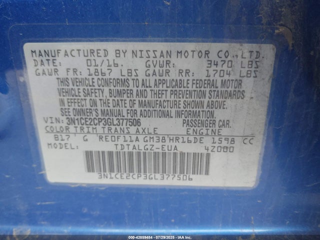 Nissan 2016 2016 3N1CE2CP3GL377506 Image 9